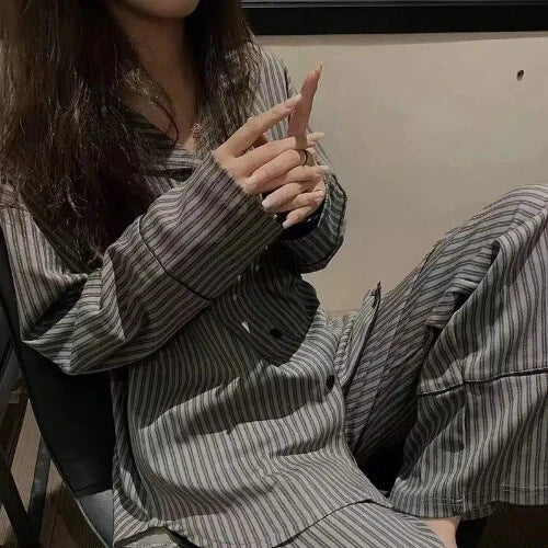 Pajama Set Women Homewear Striped Minimalist Leisure Fashion Comfortable Loose