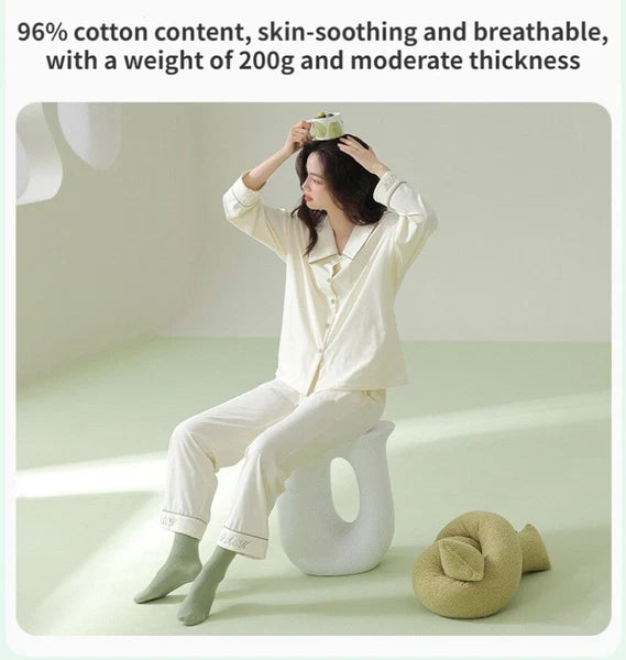 New Women's Long Sleeve Homewear Antibacterial Comfortable Cotton Sleepwear Set