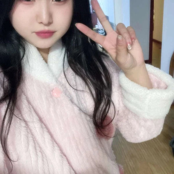 Plush Two Piece Pajama Set Rabbit Winter Sleepwear Home-