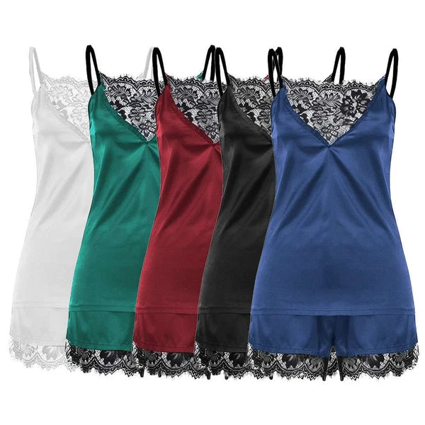 Women Sexy Lace Sleepwear Silk Pajamas Set Lingerie Babydoll Nightgown Nightwear