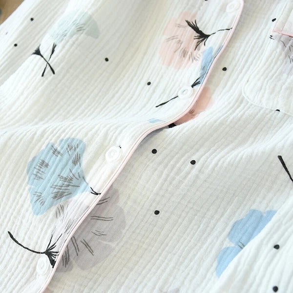 Japanese Women 100% Gauze Cotton Pajamas Set Long Sleeve Sleepwear Nightwear New