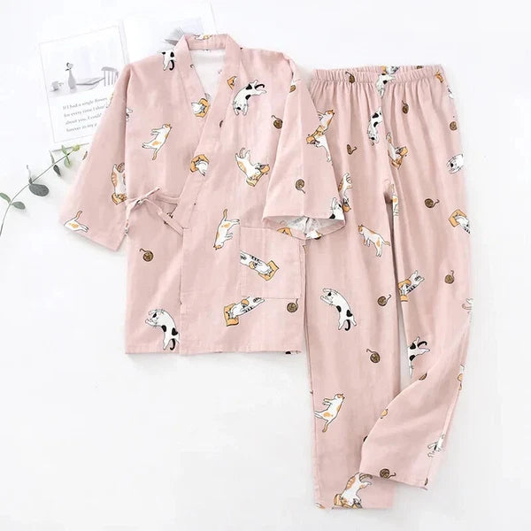 Pajamas Set Female Spring and Autumn 100% Cotton Gauze Home Clothes Sweet Two-p