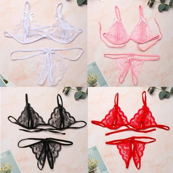 Sexy Lingerie Lace Bra G-string Thong Set Babydoll Sleepwear Underwear Nightwear