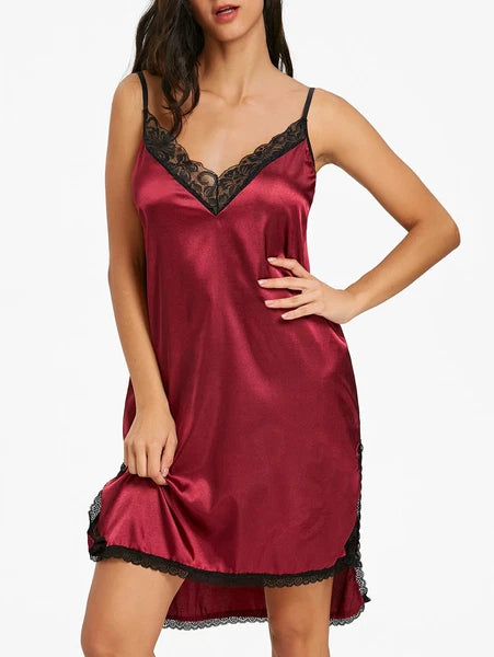 US Women Sexy-Lingerie Sleepwear Satin Silk Babydoll Lace Nightwear Pajamas Set