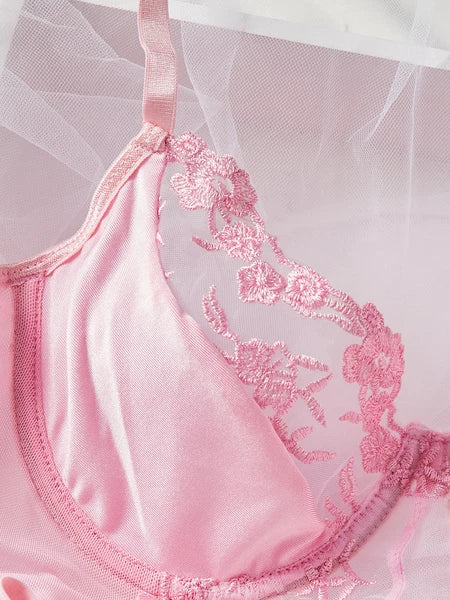 Sexy Women Lingerie Pink Lace Dress G-string Underwear Babydoll Sleepwear Gift