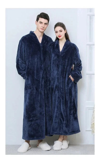 New Zipper Nightgown Flannel Nightgown Autumn Sleepwear Solid Color  Bathrobe