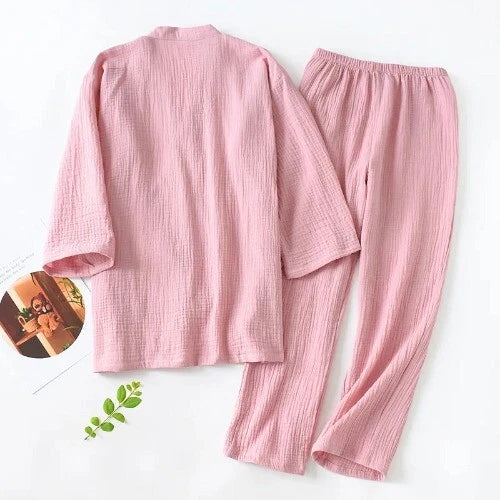 Men and Women 100% Cotton Pajamas Plus Size Loose Bathrobes V-Neck Kimono