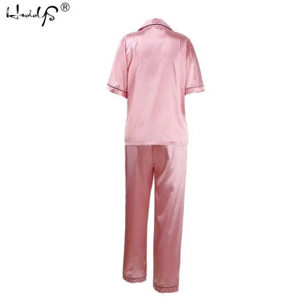 Women Lady Silk Satin Pajamas Set Pyjama Sleepwear Nightwear Summer Homewear Pj