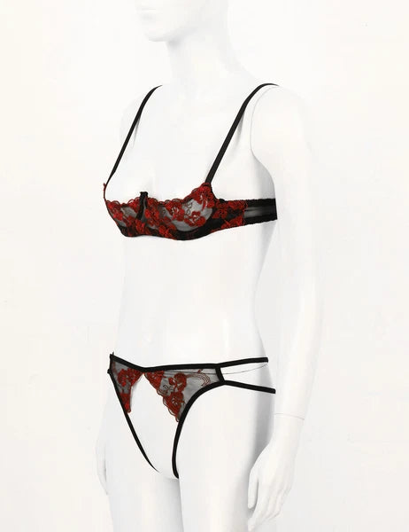 Women's Floral Lace Lingerie Set Bra G-string Thong Babydoll Nightwear Sleepwear