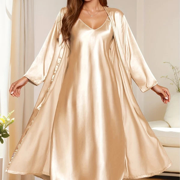 Women's satin silk robe dress sleepwear underwear long nightgown sleepwear