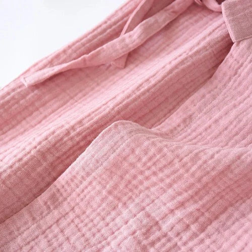 Men and Women 100% Cotton Pajamas Plus Size Loose Bathrobes V-Neck Kimono