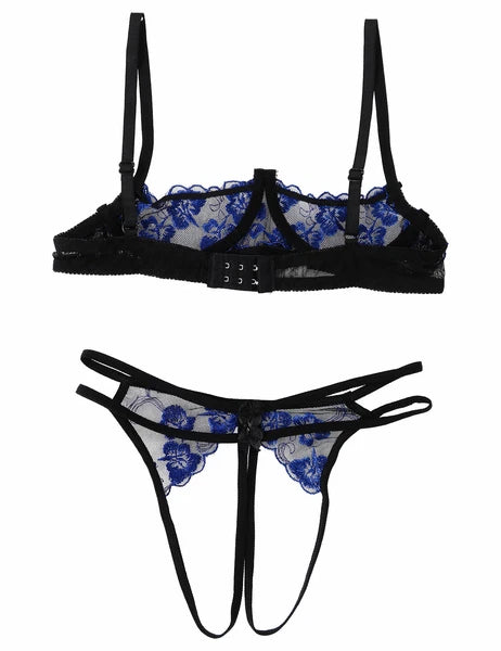 Women Sexy Lingerie Lace Bare Exposed Breast Bra Top G-string Underwear Babydoll