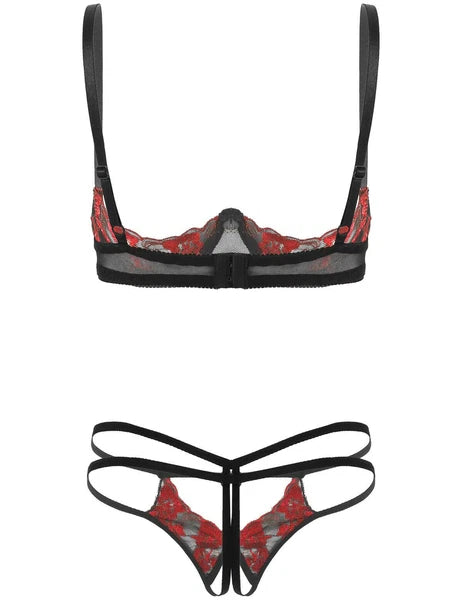 FEESHOW Sexy Lingerie Set Women Open Cup Bra Briefs Panties Babydoll AU