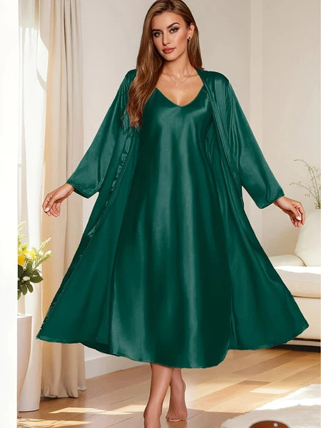 Women's satin silk robe dress sleepwear underwear long nightgown sleepwear