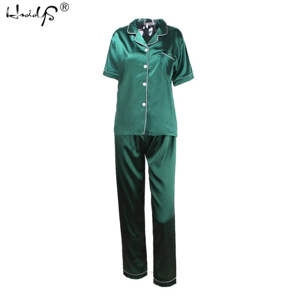 Women Lady Silk Satin Pajamas Set Pyjama Sleepwear Nightwear Summer Homewear Pj