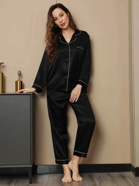 Women's 19mm Pure Mulberry Silk Pajamas Set Silk Sleepwear Nightwear Home Wear