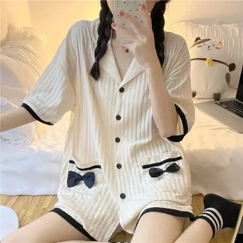 Pajama Sets Women Summer  Comfortable Sweet Pockets Students Casual Baggy