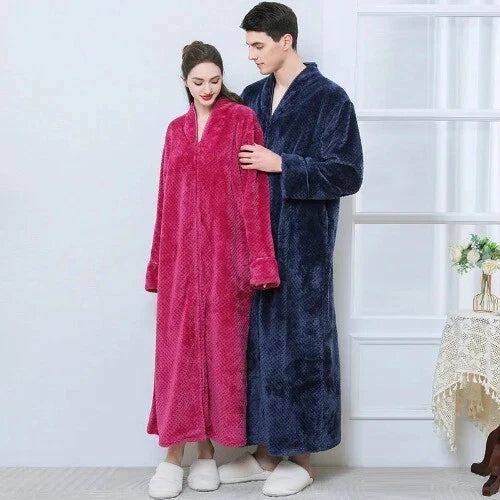 New Zipper Nightgown Flannel Nightgown Autumn Sleepwear Solid Color  Bathrobe