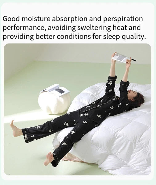 Women's Pajamas Set Long Sleeve Cardigan Bow Print Comfortable Antibacterial Homewear-