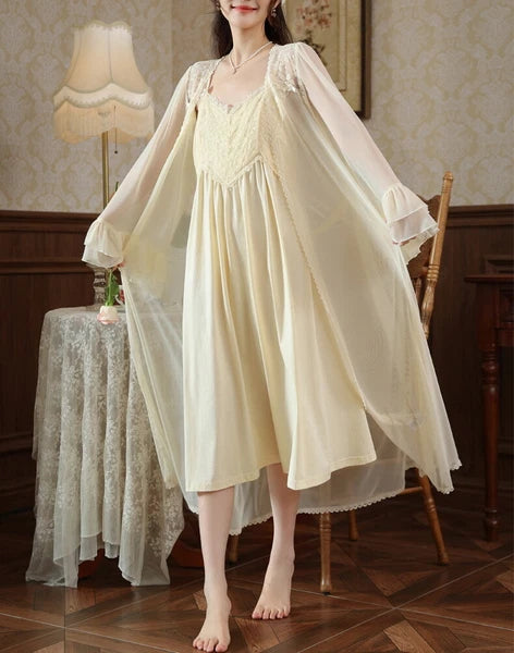 Women Lounge Suit Sling Padded Dress Cotton Robes Mesh Nightwear 2pcs 161201