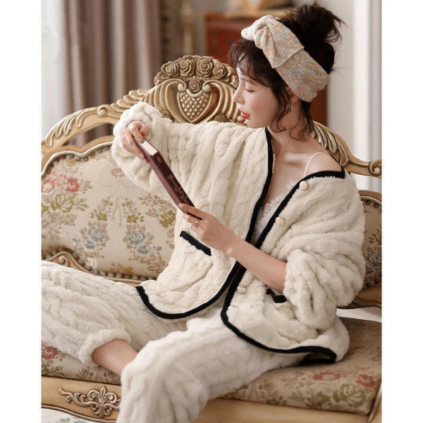 Princess coral velvet pajamas women Nightwear sweet Warm home service suit new