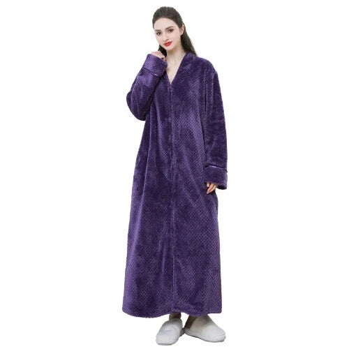 New Zipper Nightgown Flannel Nightgown Autumn Sleepwear Solid Color  Bathrobe