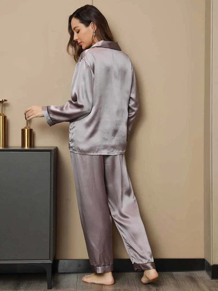 Women's 19mm Pure Mulberry Silk Pajamas Set Silk Sleepwear Nightwear Home Wear