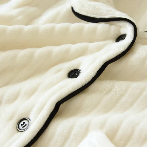 Warm Coral Fleece Pajamas Women Flannel Couple  Lapel Home Men's Sleepwear Suit