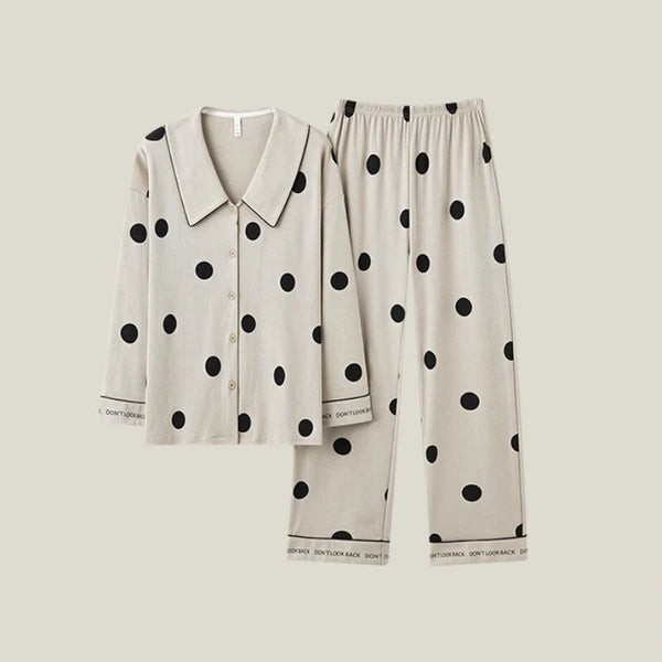 Autumn Women's Pajamas Set Long Sleeve Outdoor Polka Dot Print Antibacterial Clothing-