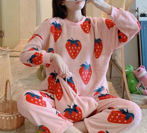 PJ Pyjama Fleece Winter PJ's Pyjamas New Women Set Night Wear Ladies Warm Sets