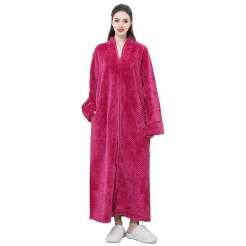 New Zipper Nightgown Flannel Nightgown Autumn Sleepwear Solid Color  Bathrobe