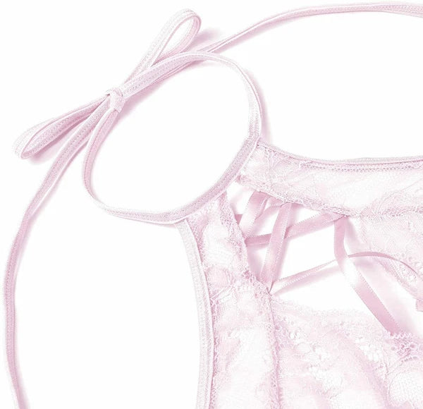 Women Sexy Lingerie Lace Babydoll V Neck Chemise Teddy Strap Sleepwear Panty Set